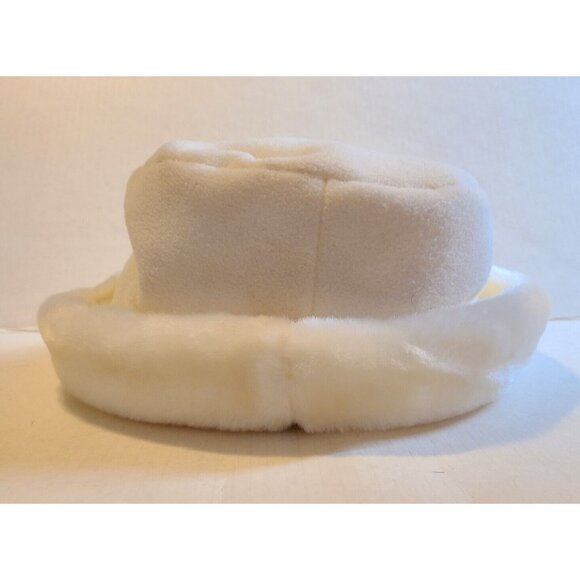 Vintage Reflections faux Ivory Fur Short Brim Quilting Hat Retro WOMEN Rose Pin - Picture 3 of 16
